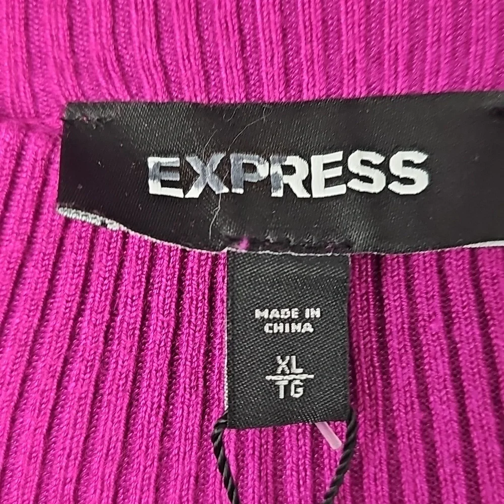 Express Ribbed Mock Turtleneck Cropped‎ Knit Sweater Top Fuchsia Pink